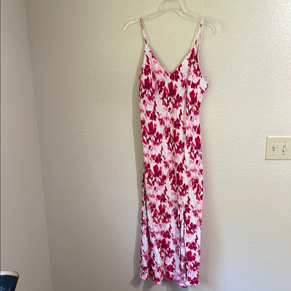 A new day. Floral Pink and White Midi Dress - Picture 3 of 11